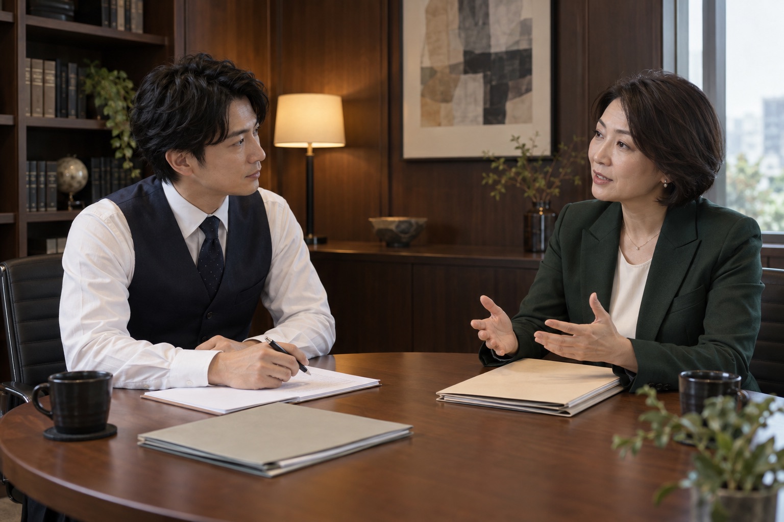司法書士事務所で打ち合わせをする司法書士とスタッフのイメージ